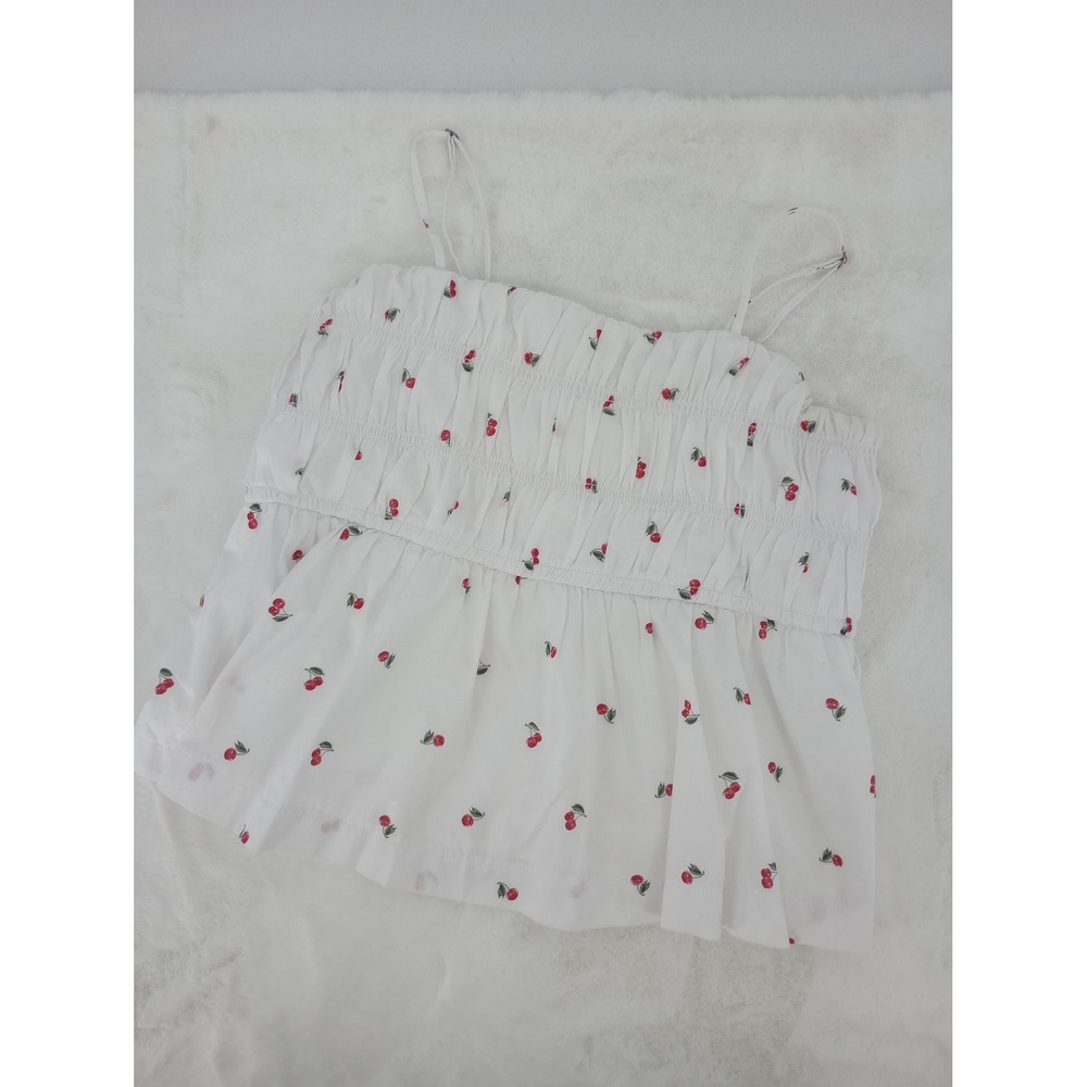 Abercrombie Kids Camisole Top Girls 15/16 White Cherry Print Smocked Adjustable